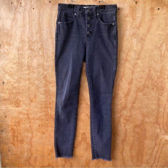 Madewell Berkeley 10” High Rise Skinny Black Jean Exposed Button Fly Raw Hem - Picture 2 of 15